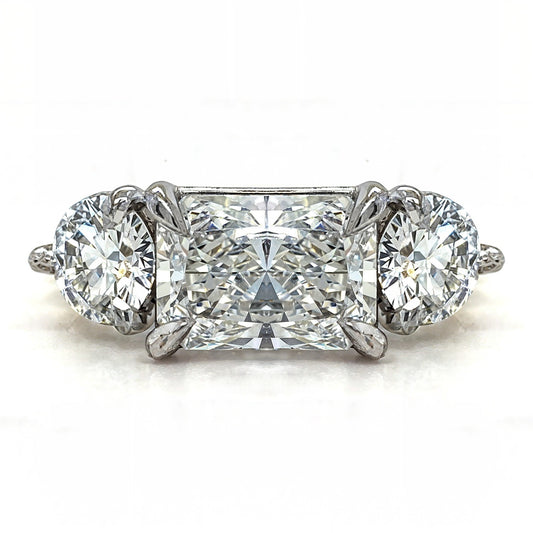 Deborah - " 2.5ct " Horizontal Radiant in 18k Gold with Round Diamonds Trilogy Ring (Ready) - Prime & Pure