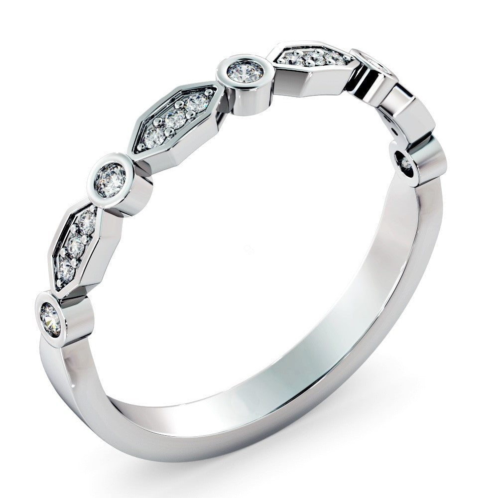 Long Mixed Bezels Round cut Diamond Band Ring - Prime & Pure