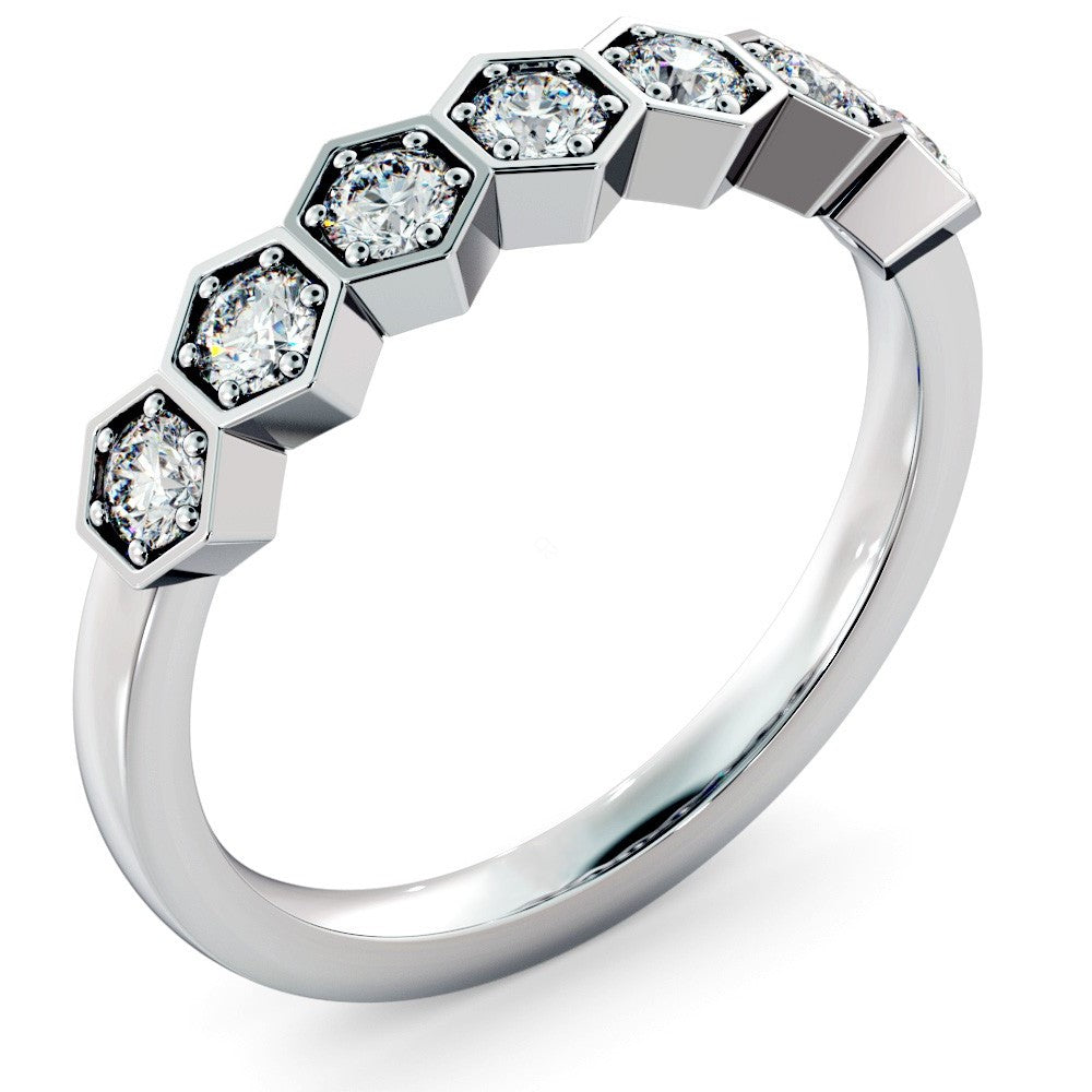 Honeycomb Bezel set Round cut Half Eternity Diamond Ring - Prime & Pure