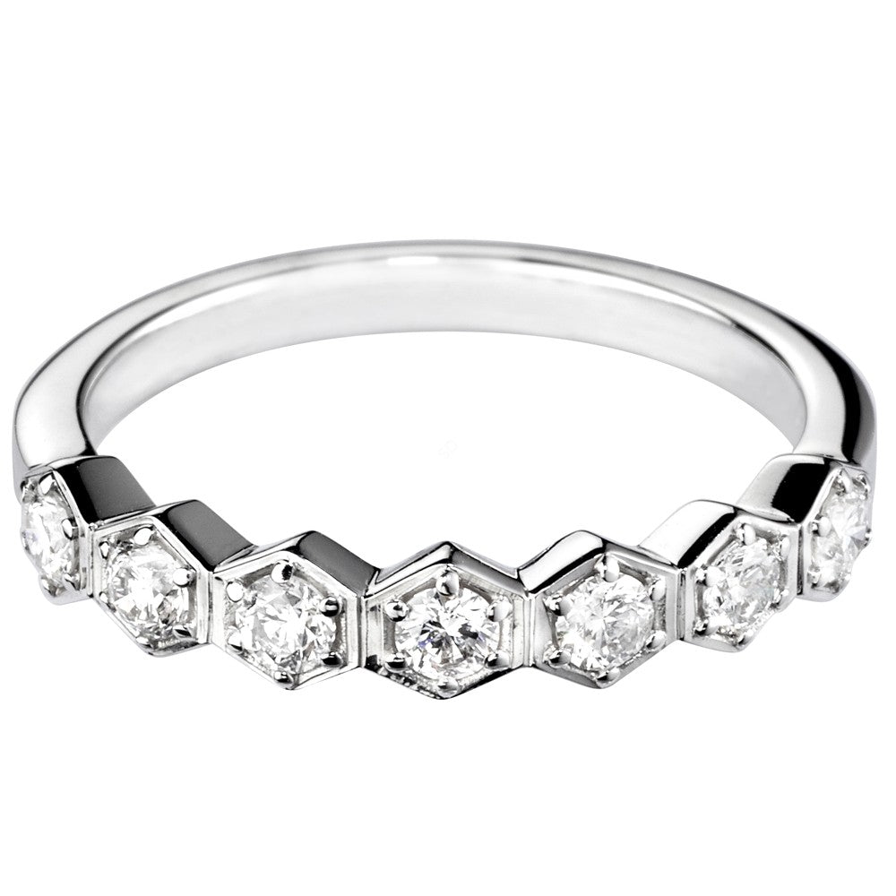 Honeycomb Bezel set Round cut Half Eternity Diamond Ring - Prime & Pure