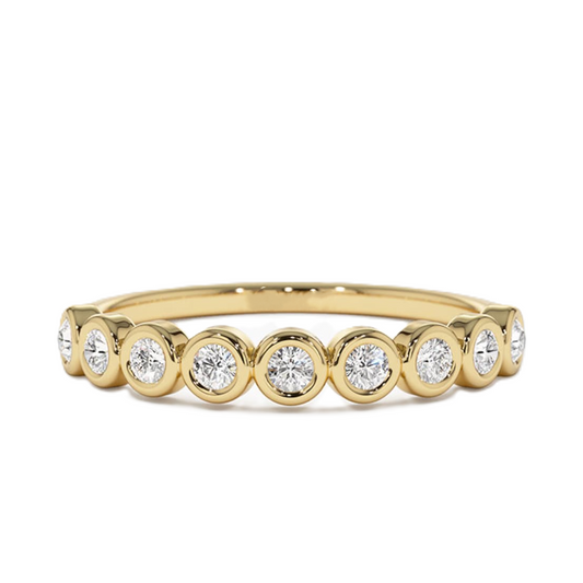 Bezel Set 9 Diamonds Wedding Ring