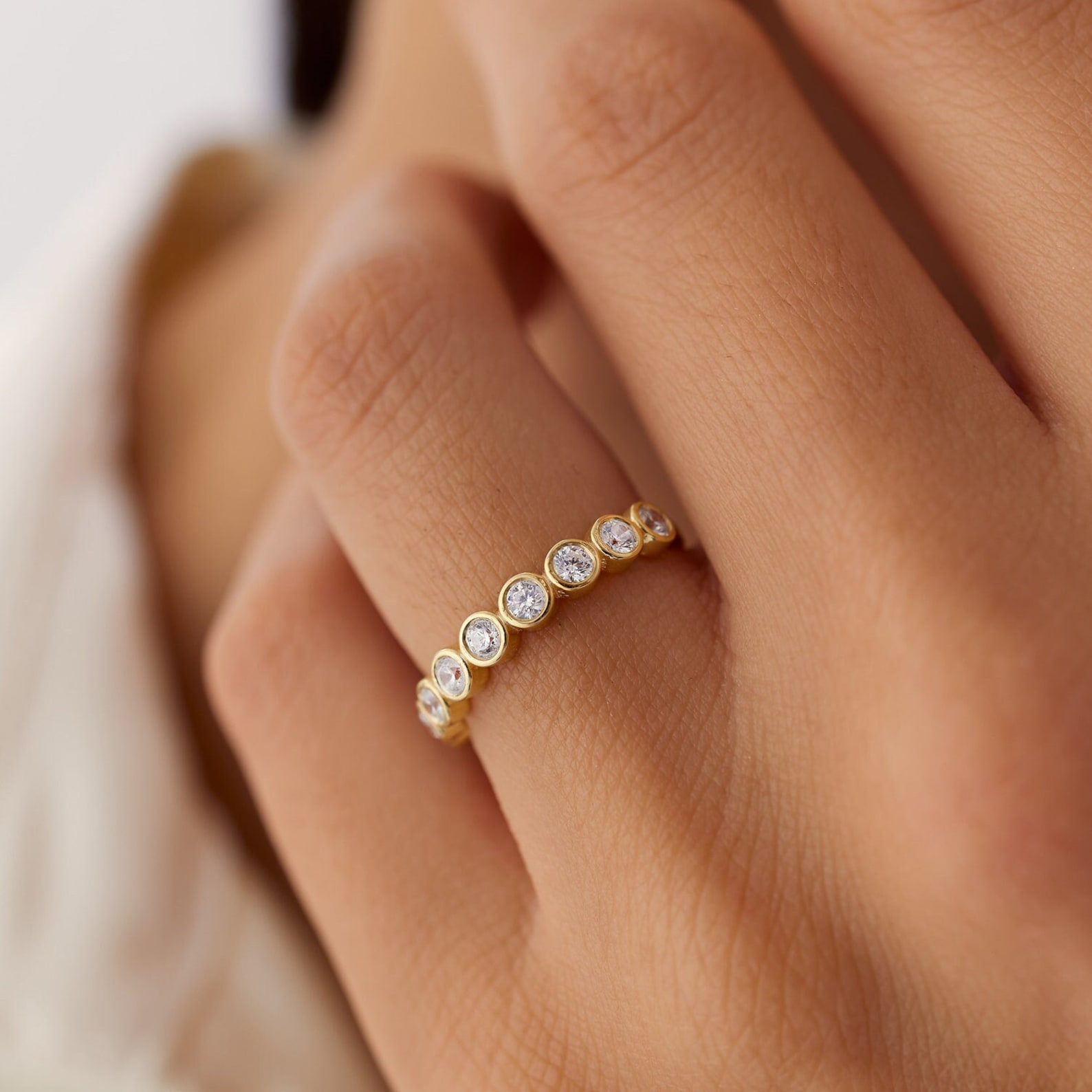 Bezel Set 9 Diamonds Wedding Ring - Prime & Pure