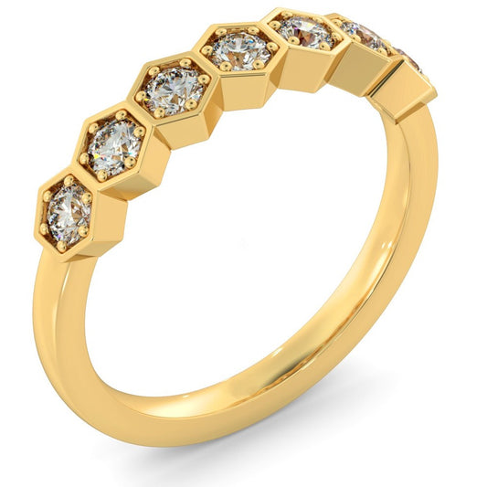 Honeycomb Bezel set Round cut Half Eternity Diamond Ring - Prime & Pure