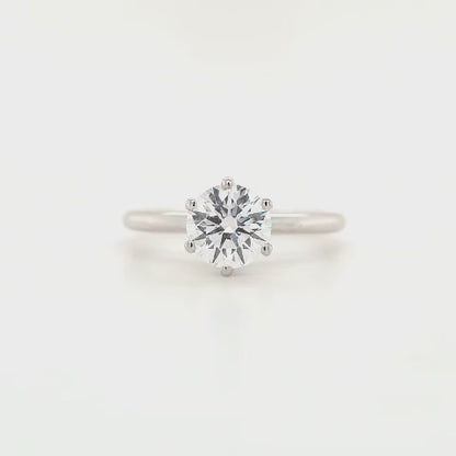 1ct E VS1 Round Lab-Grown Diamond  Six-Claw Setting | Subtle Hidden Halo | Plain Band | Size M