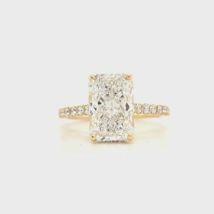 3ct - D VS1  Radiant lab grown diamond Solitaire with Hidden Halo and Pave Band Cathedral Style - Size N