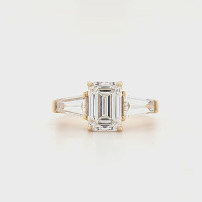 2.01ct D VS1 Emerald Lab-Grown Diamond  Tapered Baguette Trilogy | Plain Band | Size M½