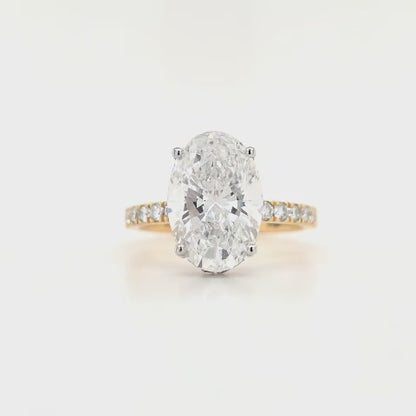 4.02ct D VS1 Oval Lab-Grown Diamond | Hidden Halo | Pavé Band | 2 Tone | Size M½