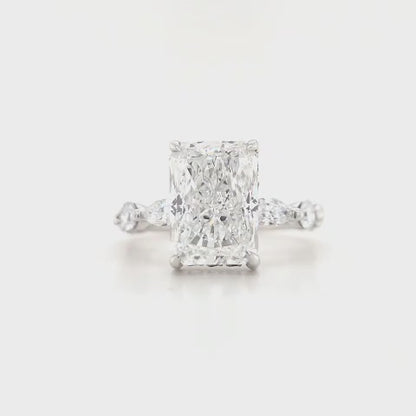3.5ct D VS1 Radiant Lab-Grown Diamond  Hidden Halo | Marquise & Round Accents Band | Size J