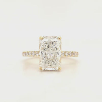 Hallie – Radiant Solitaire with Hidden Halo and Pavé Cathedral Style Band