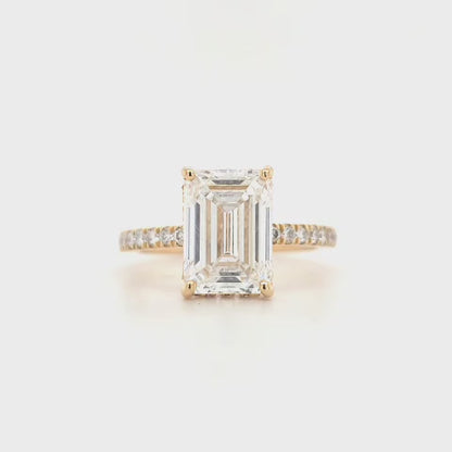 3.16ct D VS1 Emerald-Cut Lab-Grown Diamond  Hidden Halo | Pavé Band | Size J½