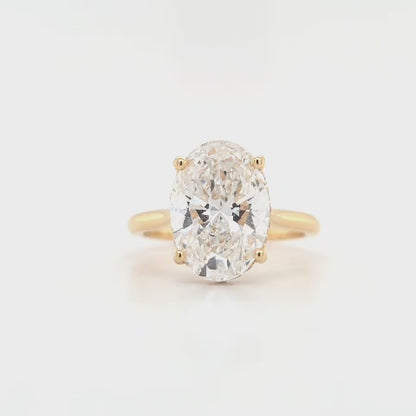 4.03ct D VS1 Oval Lab-Grown Diamond  Hidden Halo | Plain Band | Cathedral Style | Diamond on Bridge | Size M½