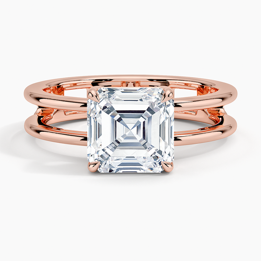 Asscher Cut Diamond Double Band Solitaire Ring - Prime & Pure