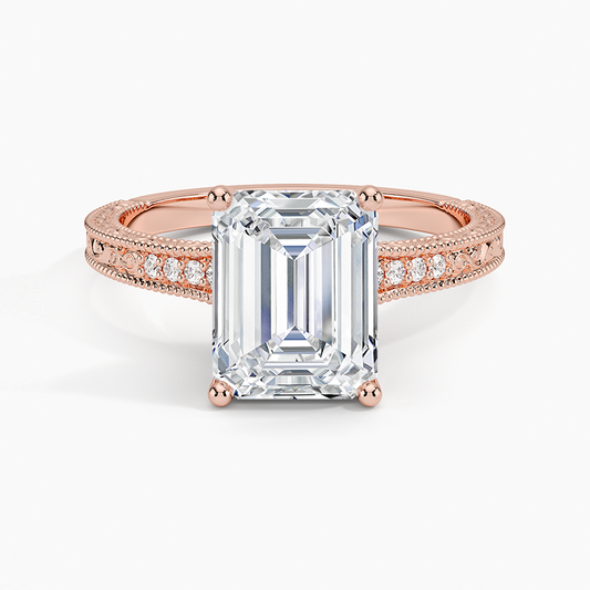 Classy Engraved Diamond Ring Emerald Top - Prime & Pure