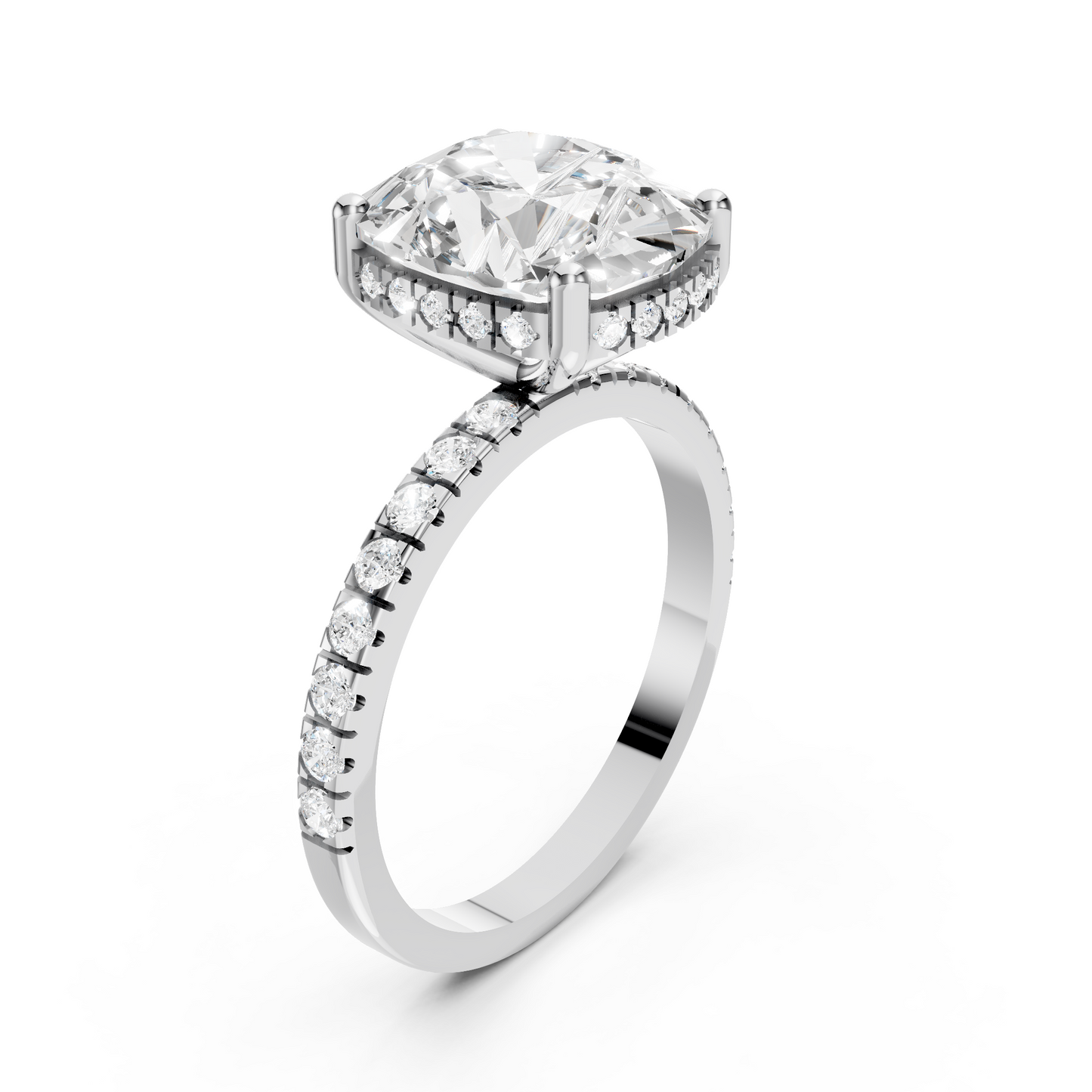 Stella – Cushion Solitaire with Hidden Halo and Pavé Band