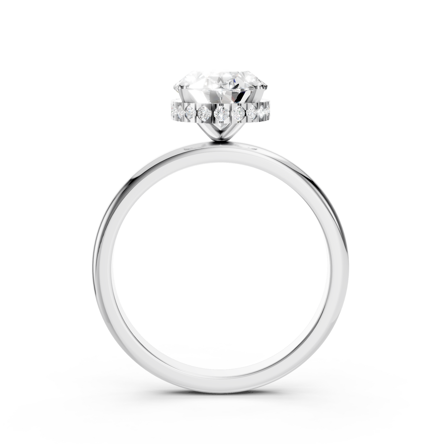Madeline – Oval Solitaire with Hidden Halo and Plain Band