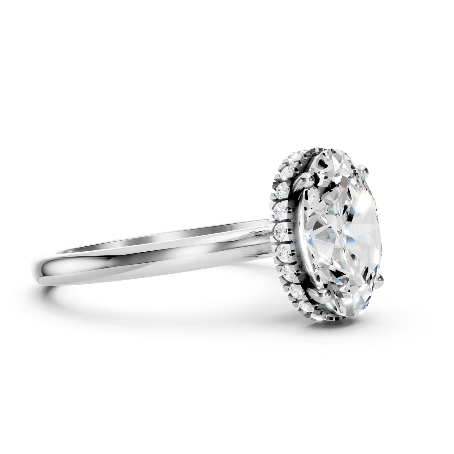 Madeline – Oval Solitaire with Hidden Halo and Plain Band
