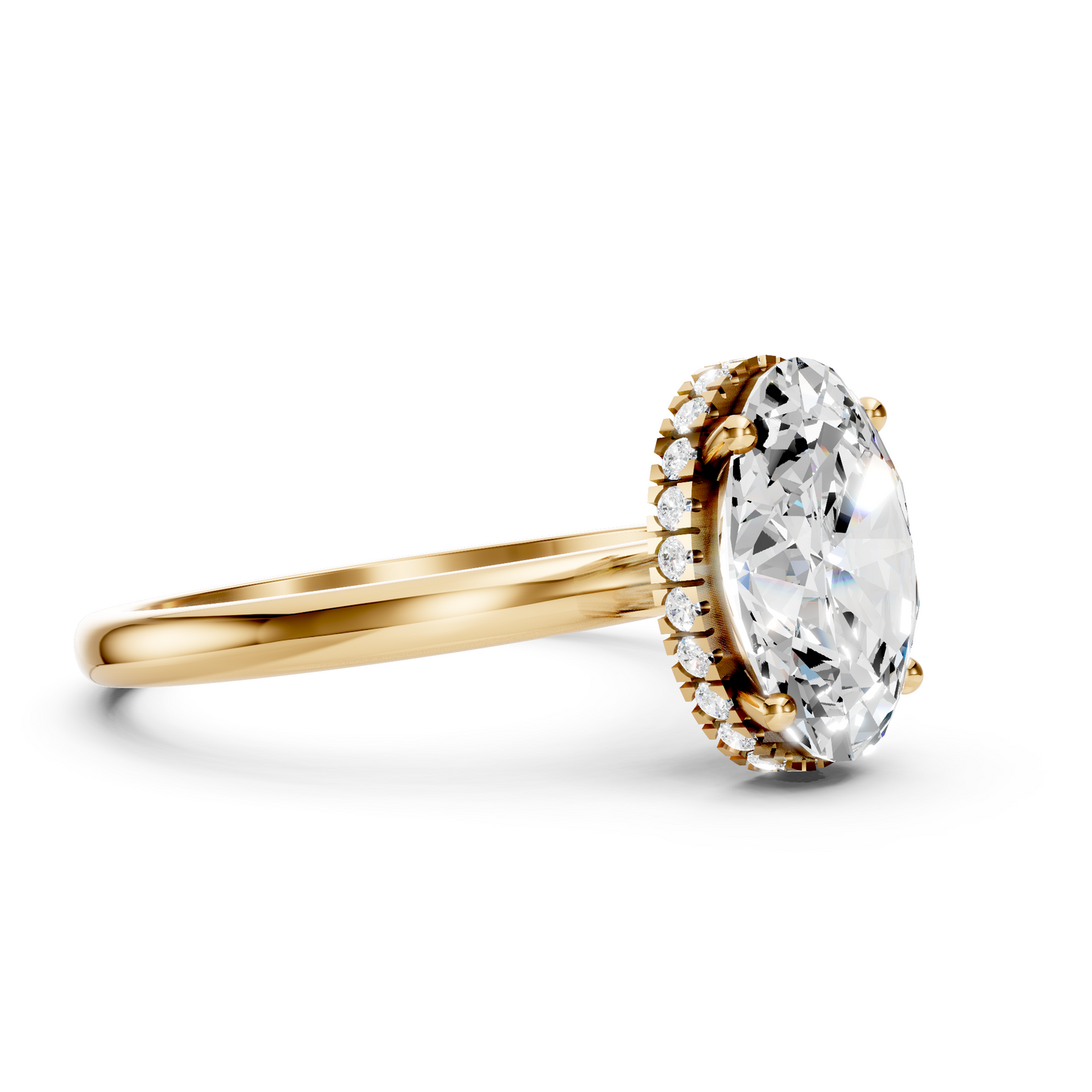 Madeline – Oval Solitaire with Hidden Halo and Plain Band