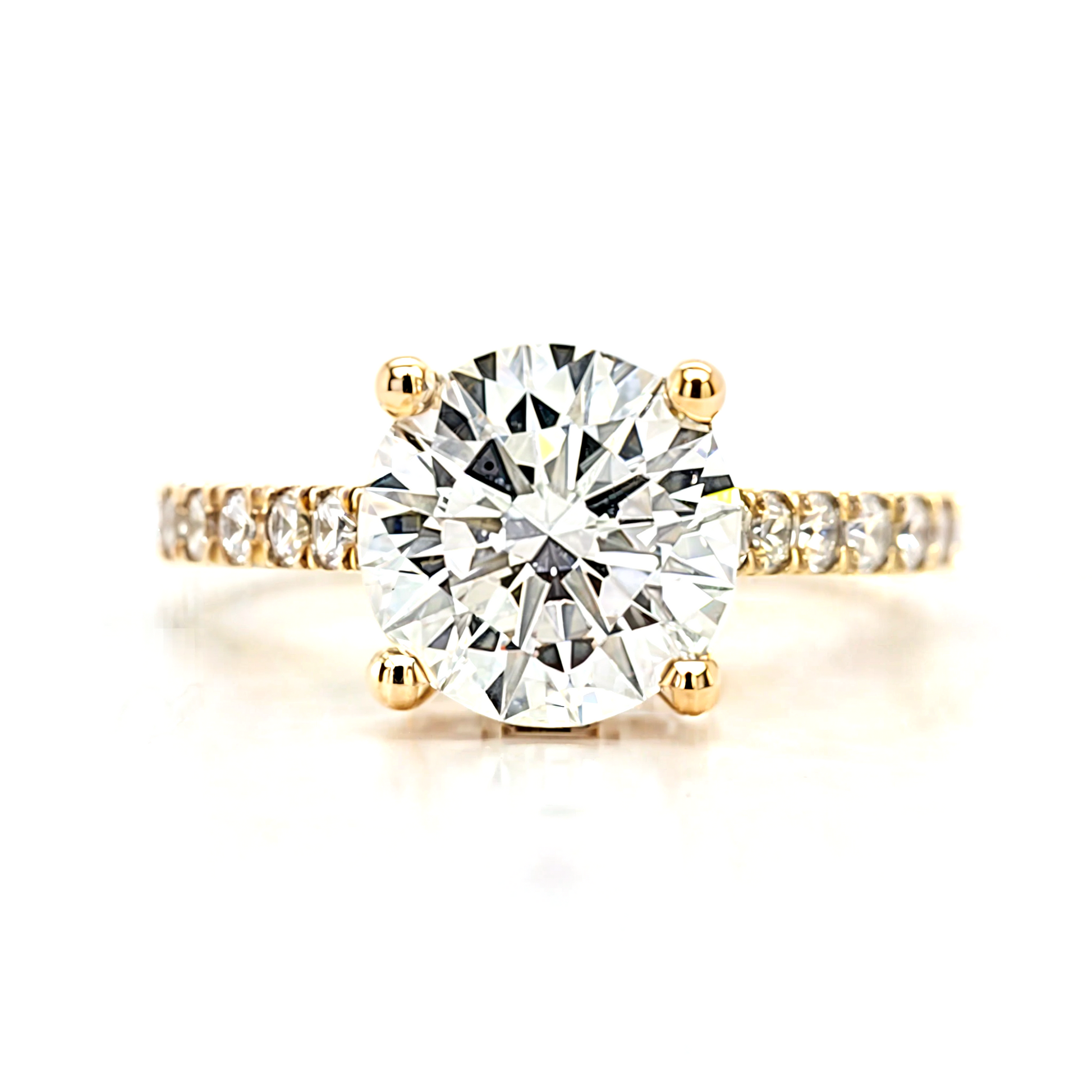 Yindi – " 2ct " Round Solitaire in 18k Gold cathedral setting hidden halo with Pavé Band (Ready) - Prime & Pure