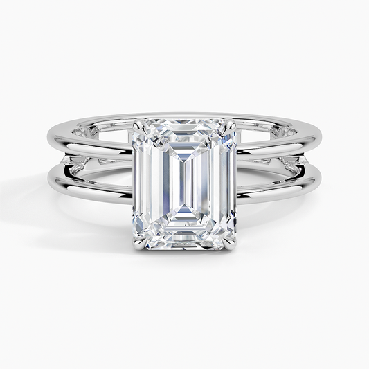 Emerald Cut Diamond Double Band Solitaire Ring - Prime & Pure