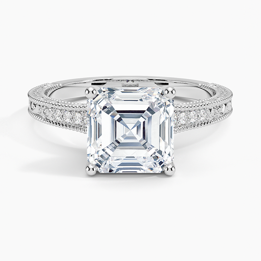 Classy Engraved Diamond Ring Asscher Top - Prime & Pure