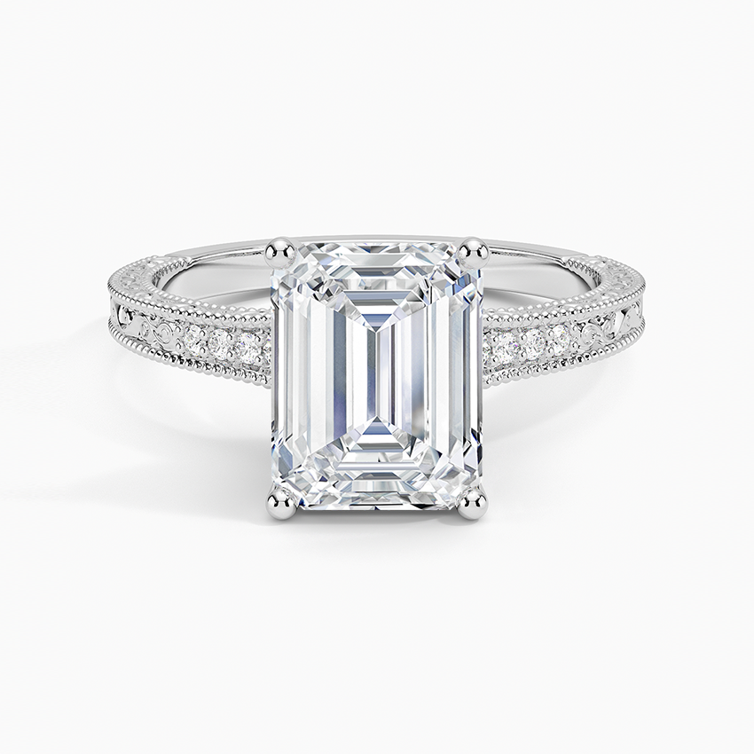 Classy Engraved Diamond Ring Emerald Top - Prime & Pure