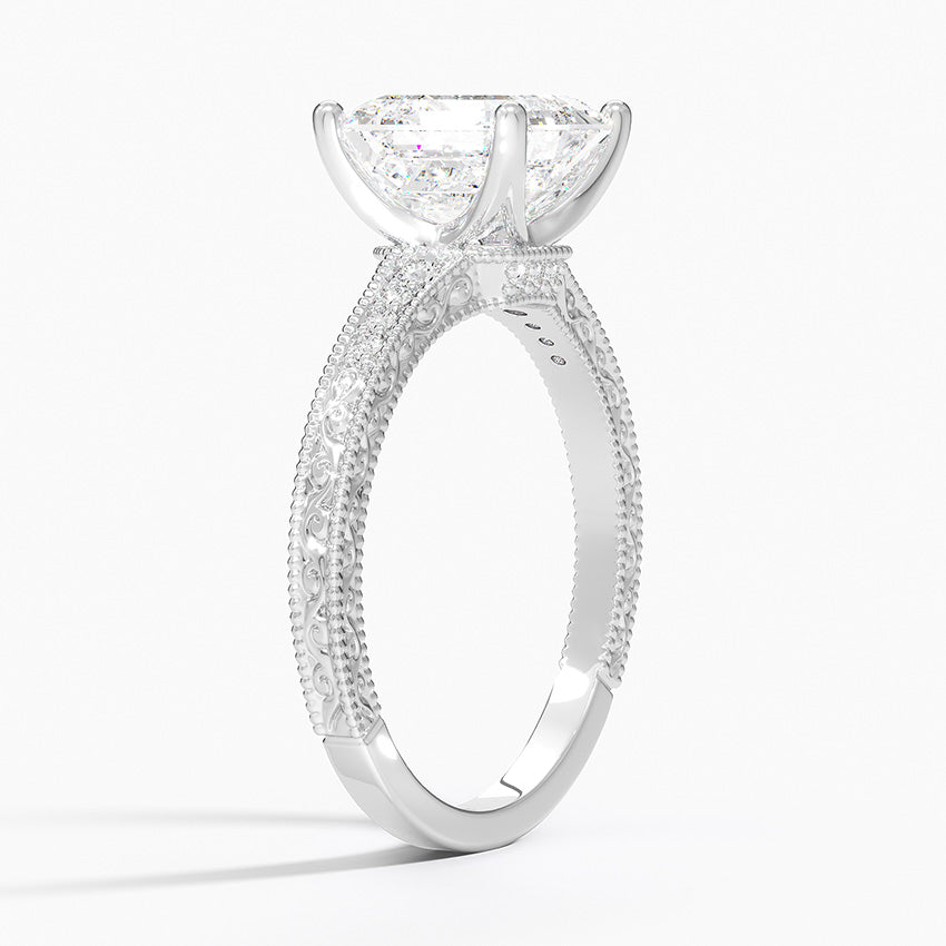 Classy Engraved Diamond Ring Asscher Top - Prime & Pure