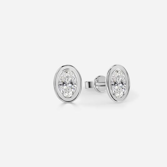 Bezel Set Oval Diamond Stud Earrings - Prime & Pure