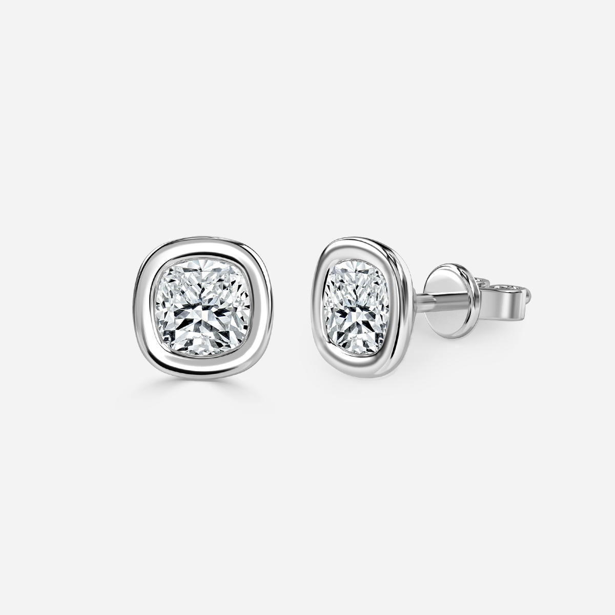 Bezel Set Cushion Diamond Stud Earrings - Prime & Pure