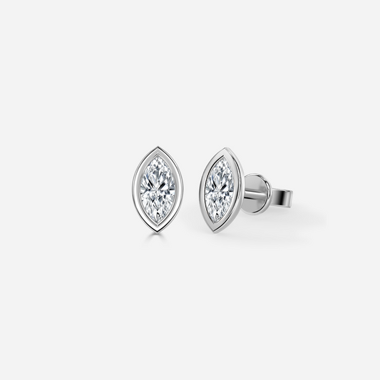 Bezel Set Marquise Diamond Stud Earrings - Prime & Pure