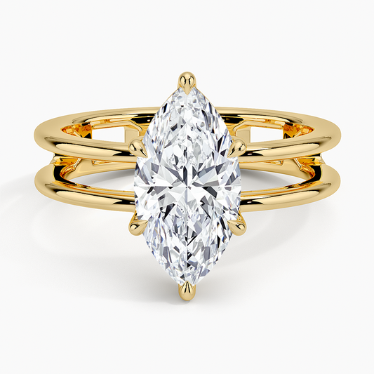 Marquise Cut Diamond Double Band Solitaire Ring - Prime & Pure