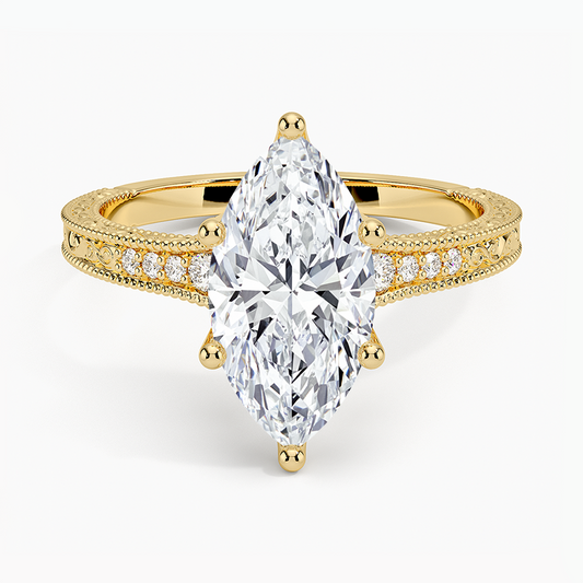 Classy Engraved Diamond Ring Marquise Top - Prime & Pure