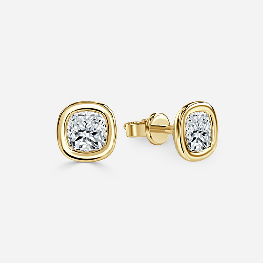 Bezel Set Cushion Diamond Stud Earrings - Prime & Pure
