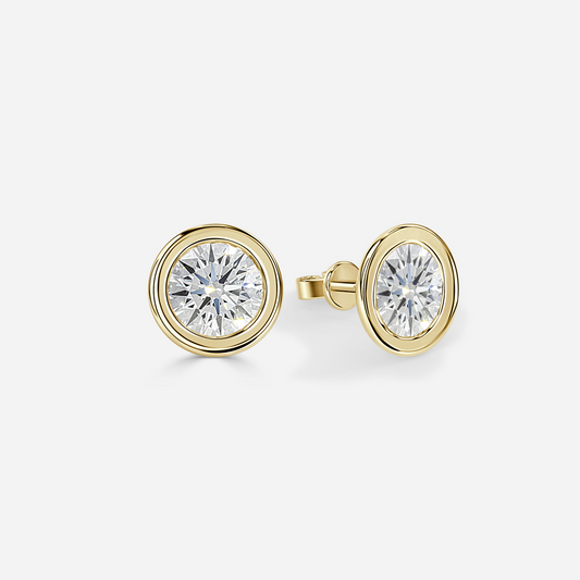 Bezel set Round Diamond Stud Earrings - Prime & Pure