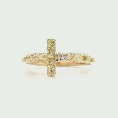 Cross Gold Ring with White Diamond