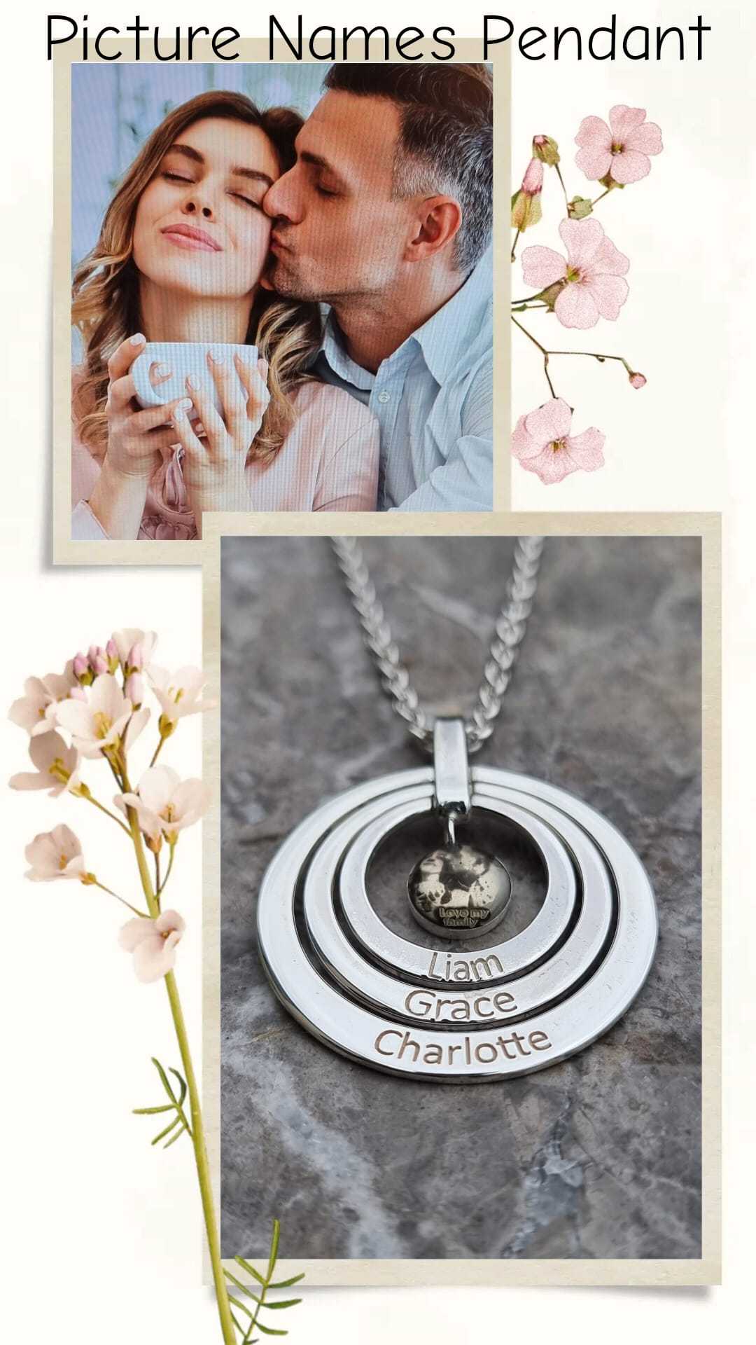 Engraved three name discs Pendant With Picture - Prime & Pure