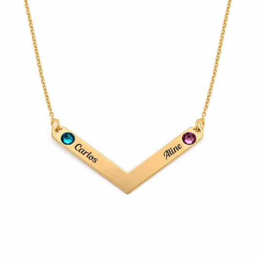 Couples V Names Birthstones Necklace - Prime & Pure