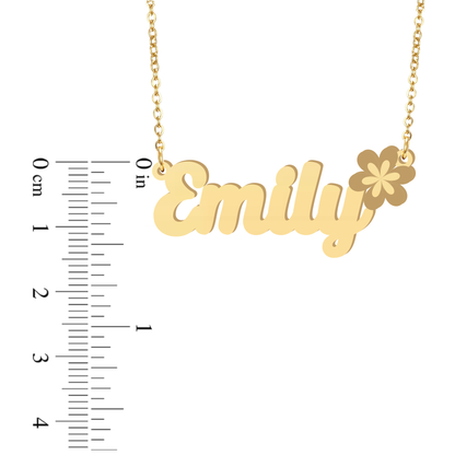 Prime Pure 9K Yellow Gold Name Necklace Emily with Flower