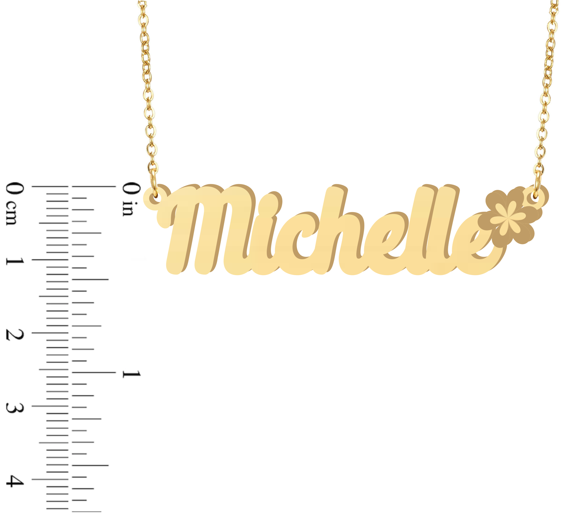 Prime Pure 9K Yellow Gold Name Necklace Michelle with Flower