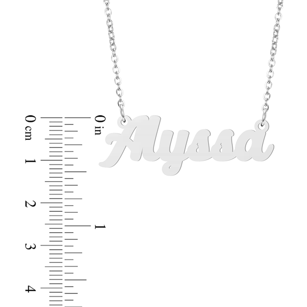White gold name shop plate necklace