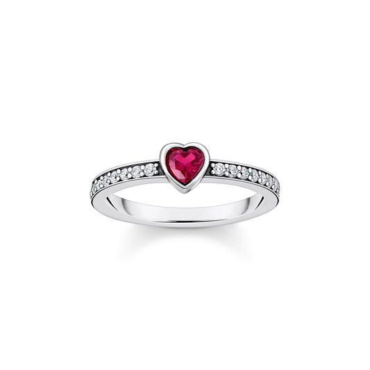 THOMAS SABO Solitaire Ring with Red Heart-Shaped Stone - Prime & Pure