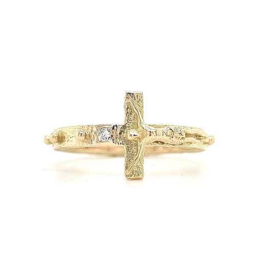 Cross Gold Ring with White Diamond - Prime & Pure