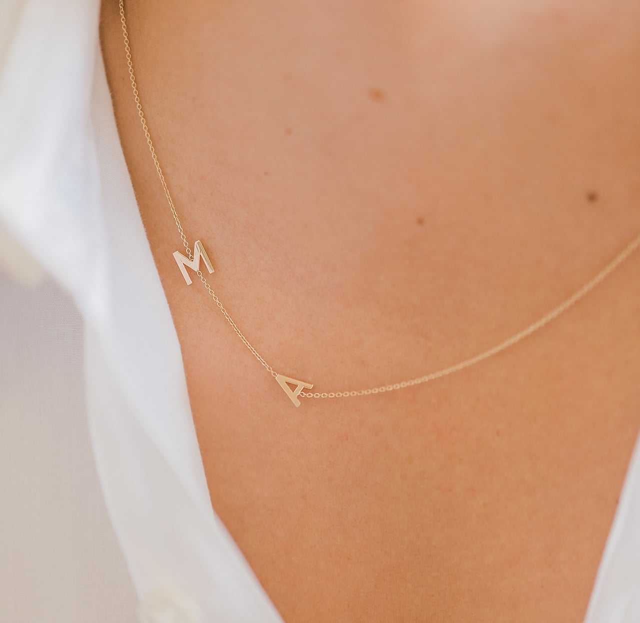 14K solid gold TINY Sideways Initial Necklace – Belladaar