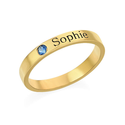 Birthstone Engraved Name Ring - Prime & Pure