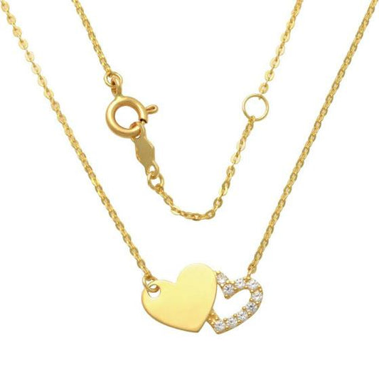 9 Karat Yellow Gold Double Heart Pendant with Chain - Prime & Pure