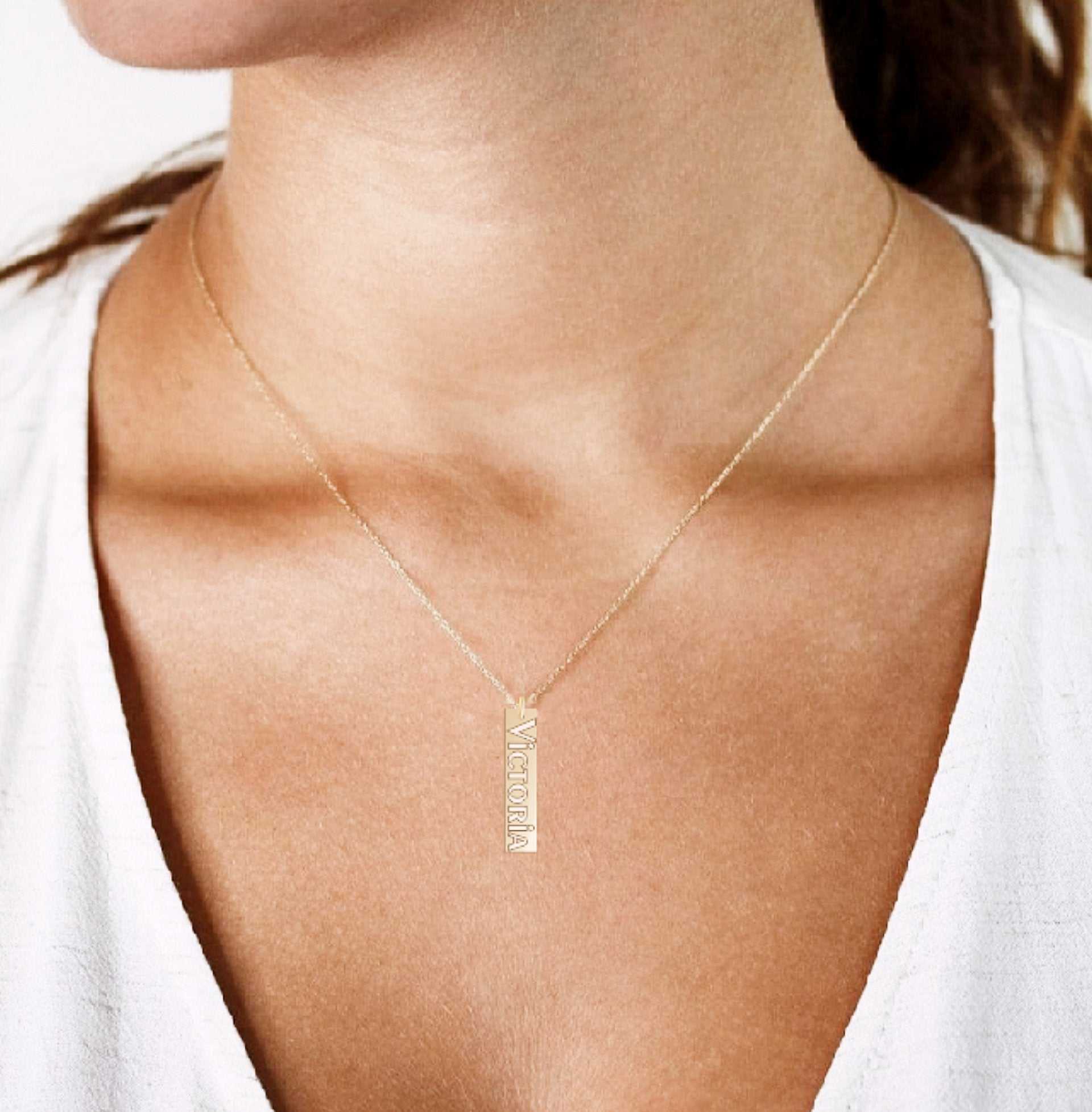 Buy YAM ARTS Personalized/Vertical Design Bar Necklace can be engraved 4  side/Necklace With Ur name Or Love One Name And lazer Engraved For Unisex  Adult at Amazon.in