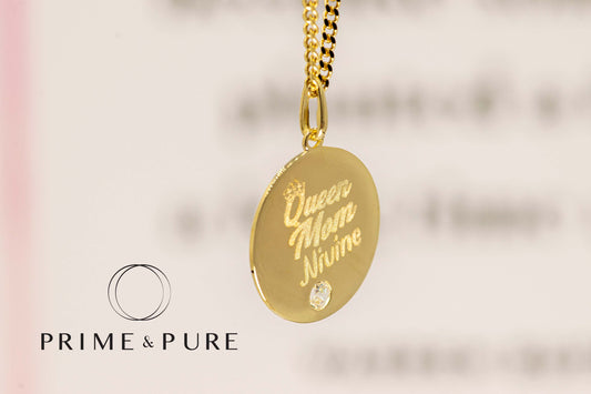 Custom Engrave Solid 9 Karat Gold Circle Pendant - Prime & Pure